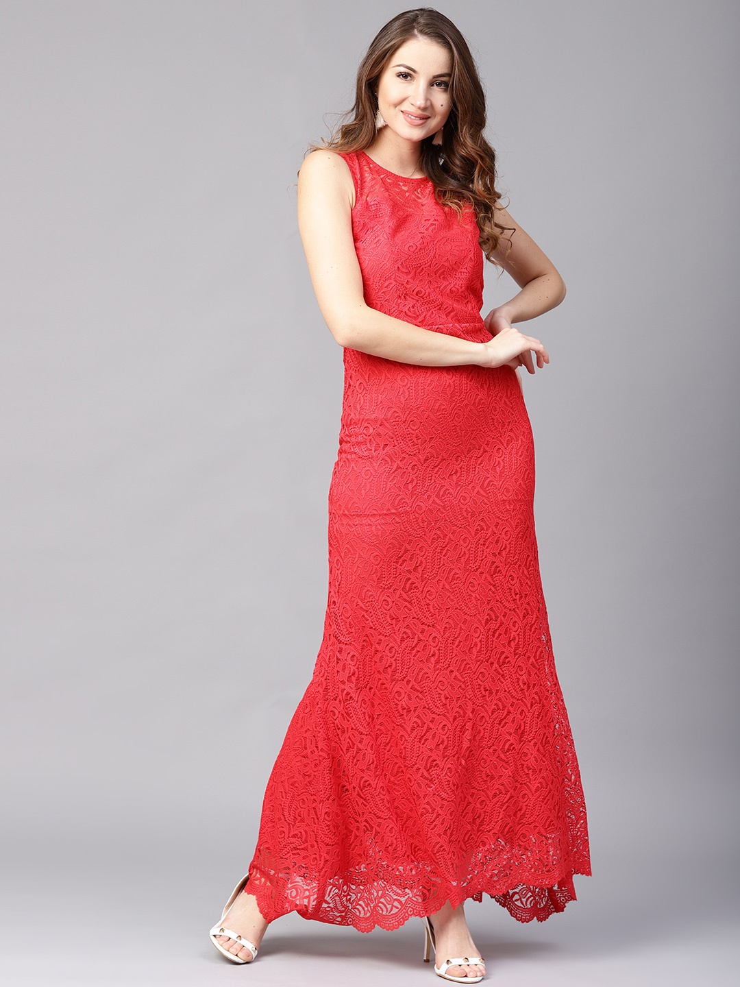 

Athena Women Red Lace Maxi Dress