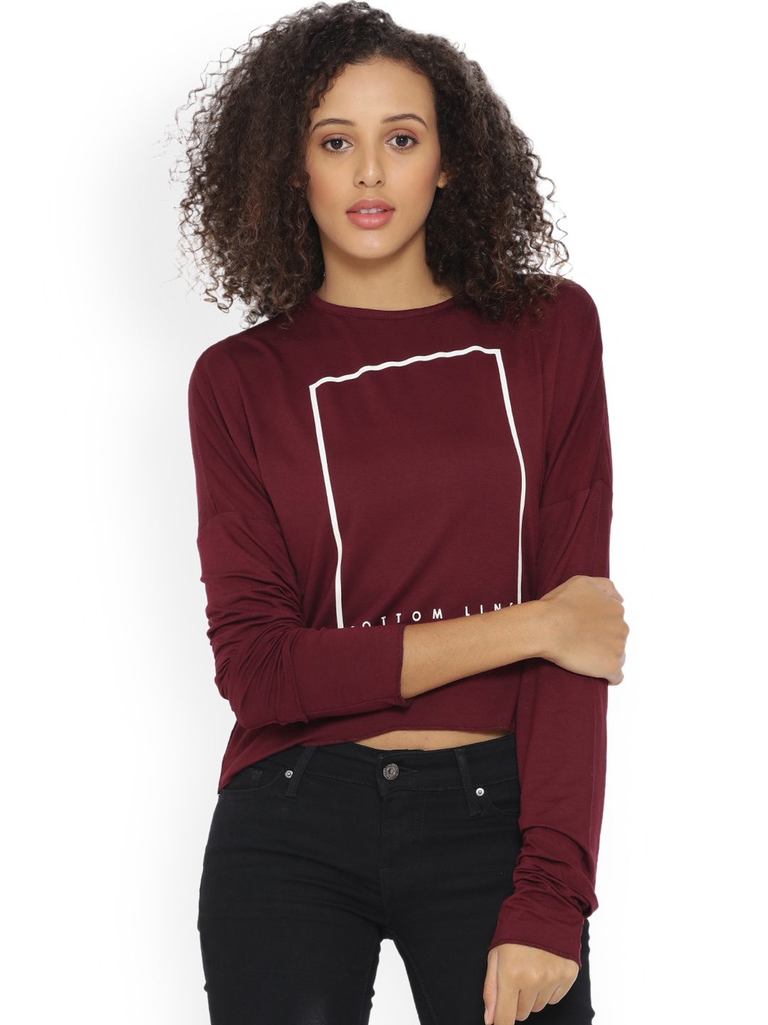 

Campus Sutra Women Maroon Printed High-Low Pure Cotton Top