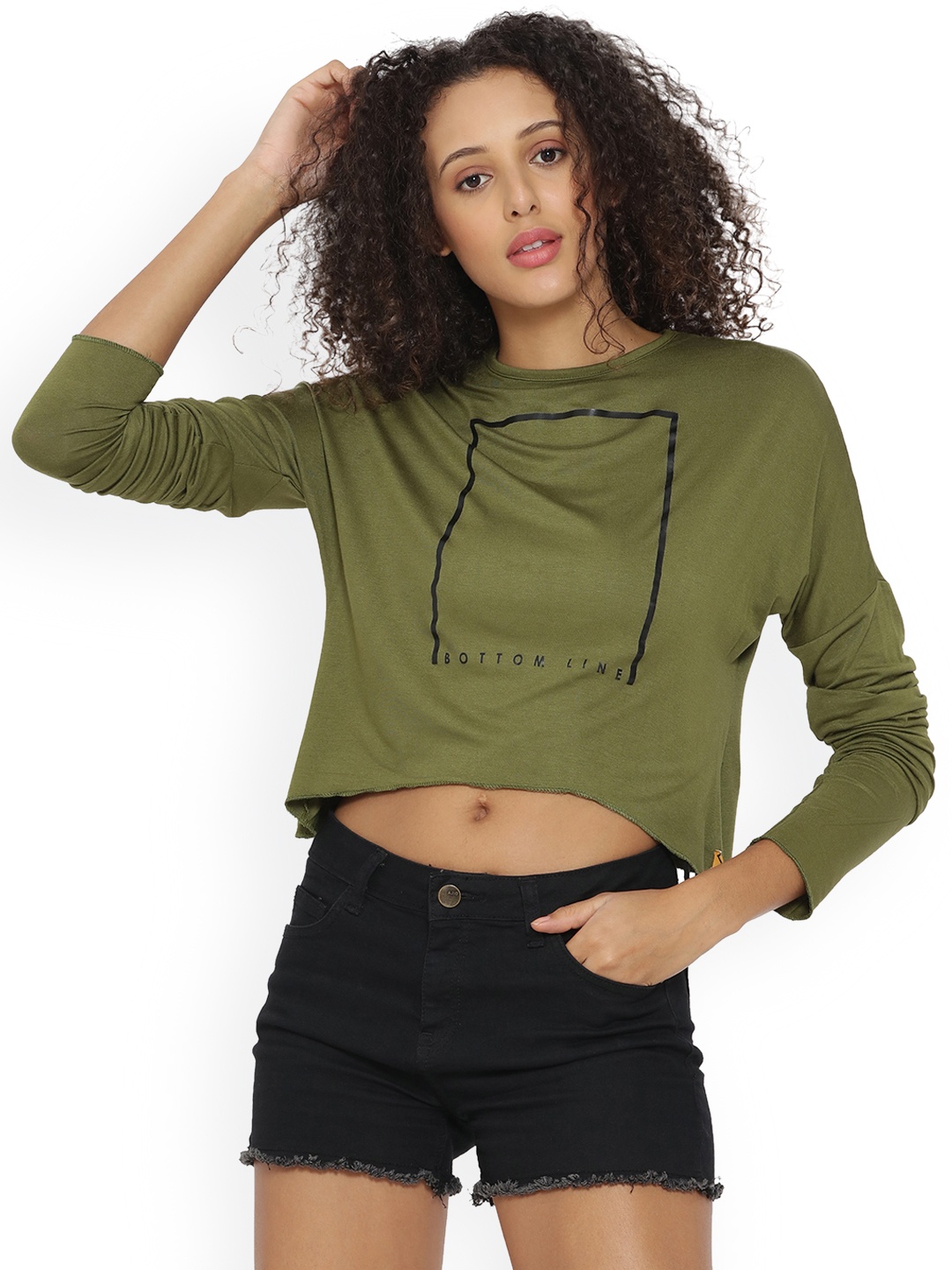 

Campus Sutra Women Green Printed High-Low Pure Cotton Top