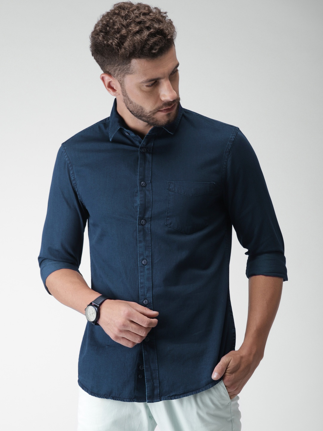 

Celio Men Navy Blue Slim Fit Solid Casual Shirt