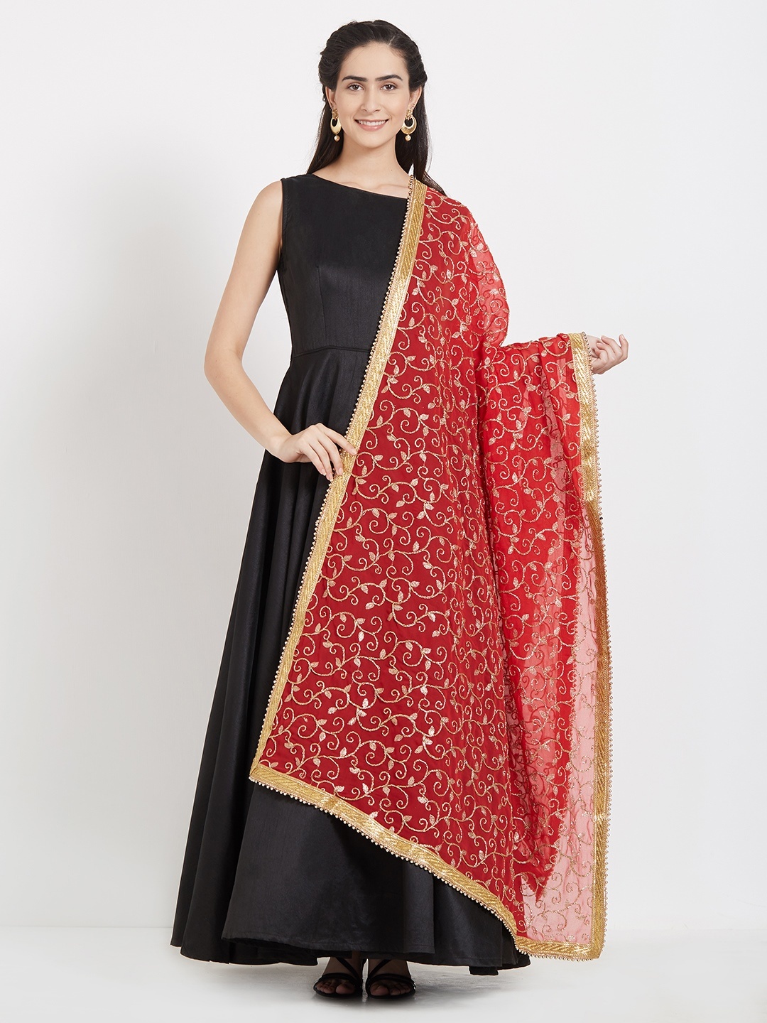 

Dupatta Bazaar Red & Gold-Toned Embroidered Dupatta