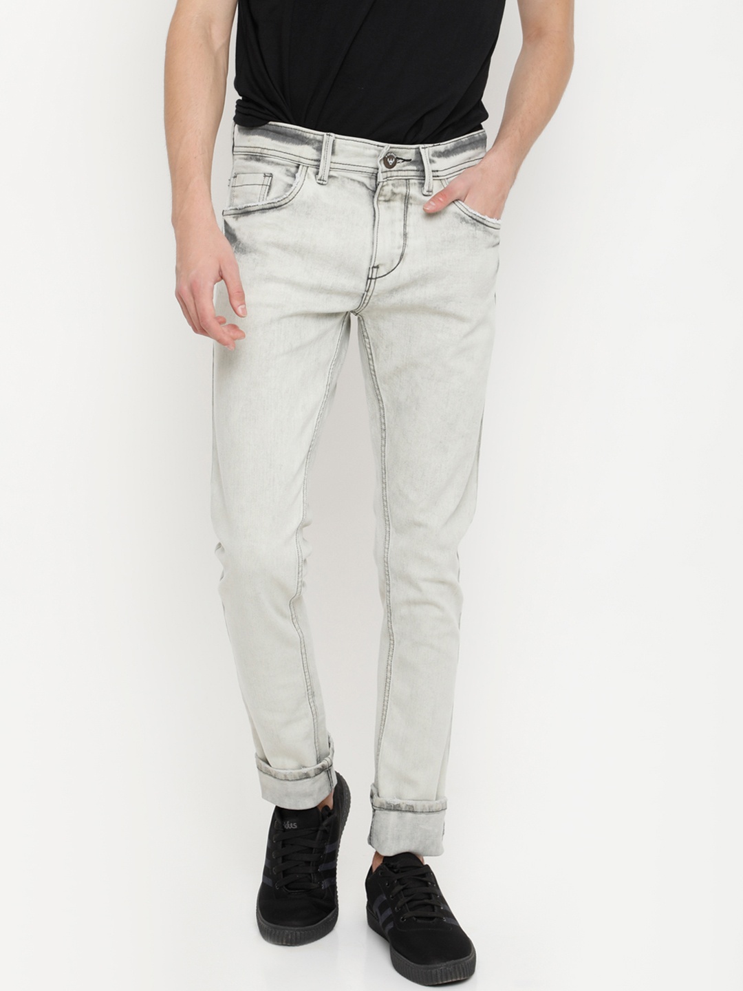 

FOCOSO Men Grey Slim Fit Mid-Rise Clean Look Stretchable Jeans