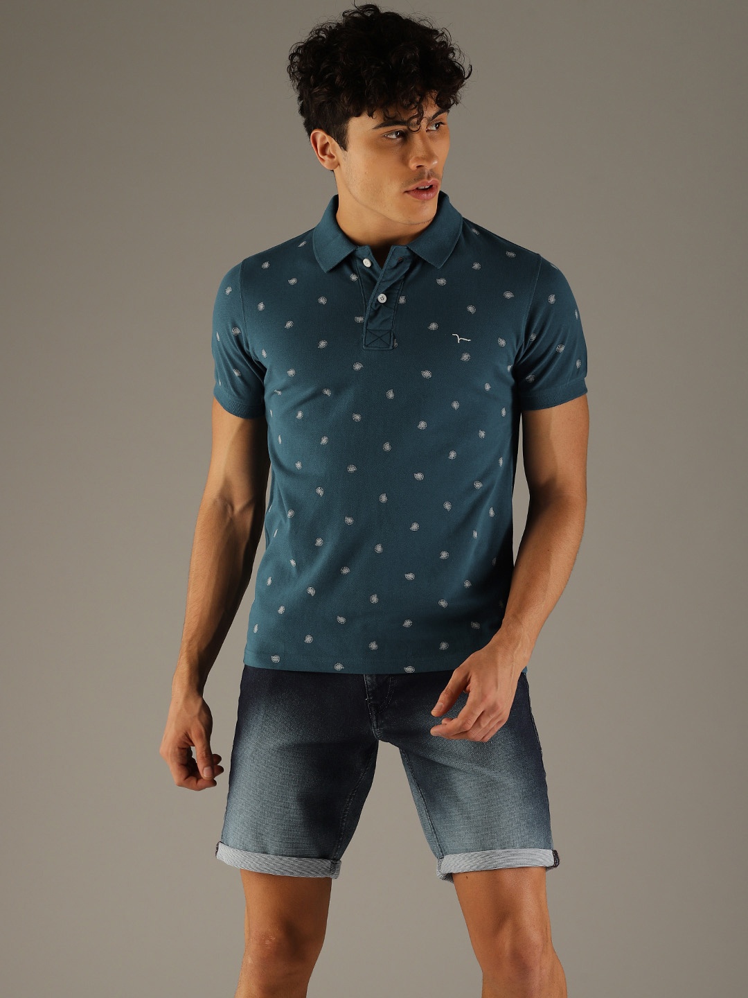 

Flying Machine Men Teal Printed Polo Collar T-shirt
