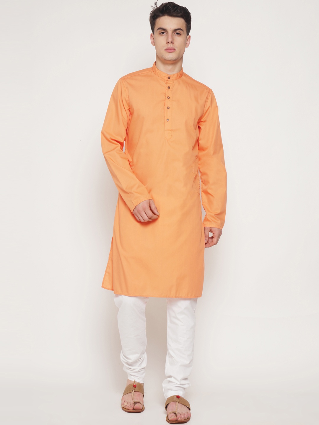 

Freehand Men Orange Solid Kurta with Pyjamas