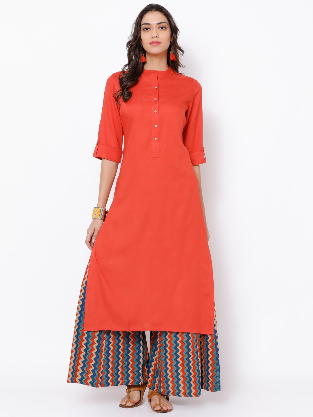 

Vishudh Women Red Solid A-Line Kurta