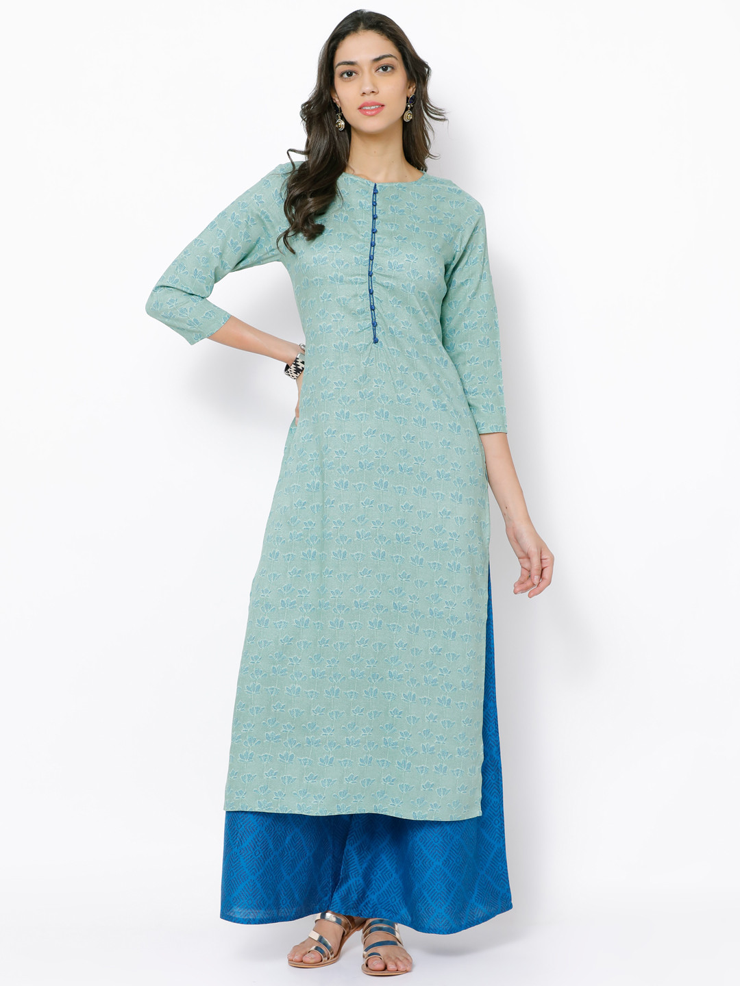 

Vishudh Women Sea Green Printed Straight Kurta