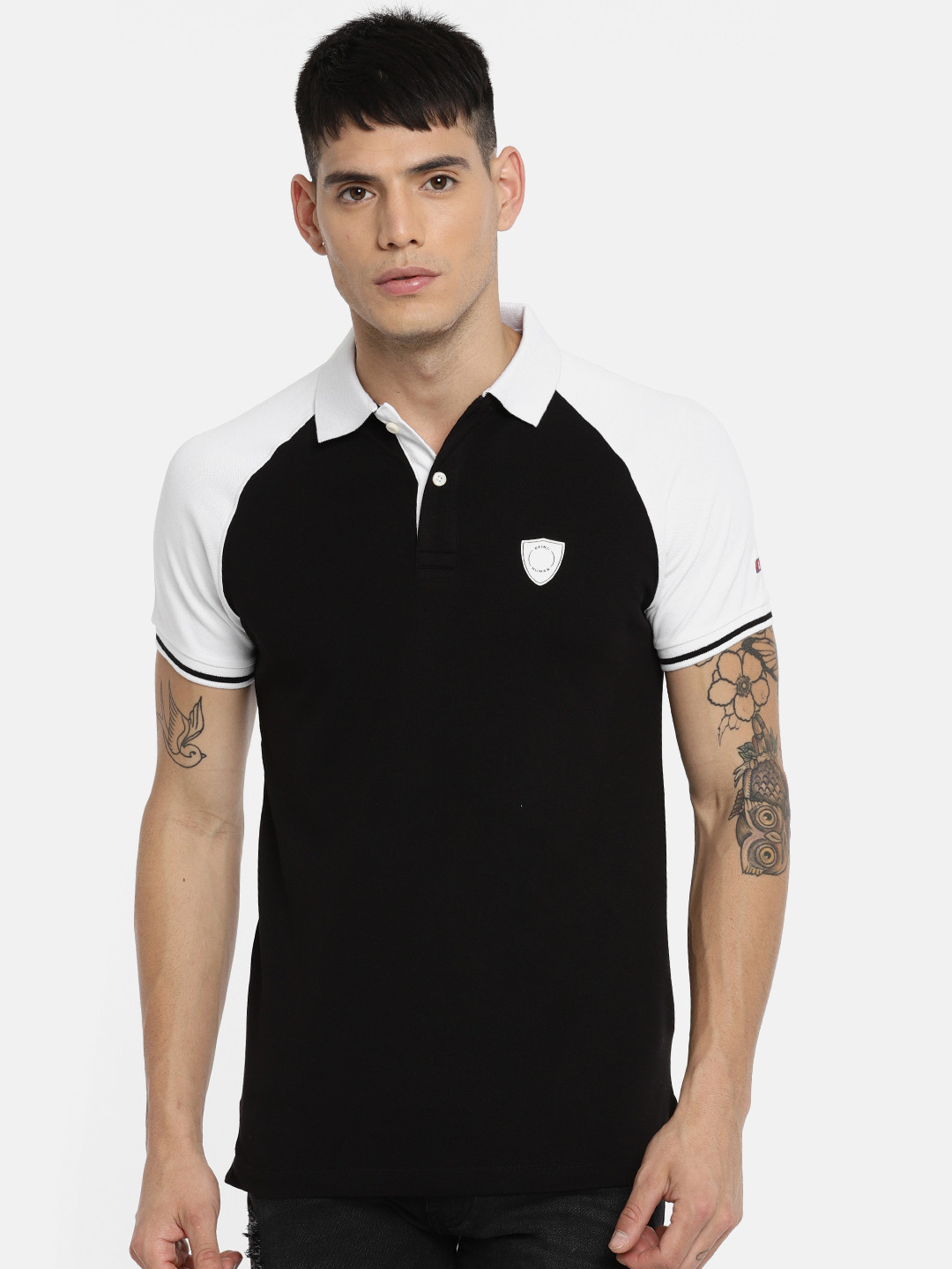 

Being Human Clothing Men Black Solid Polo Collar T-shirt