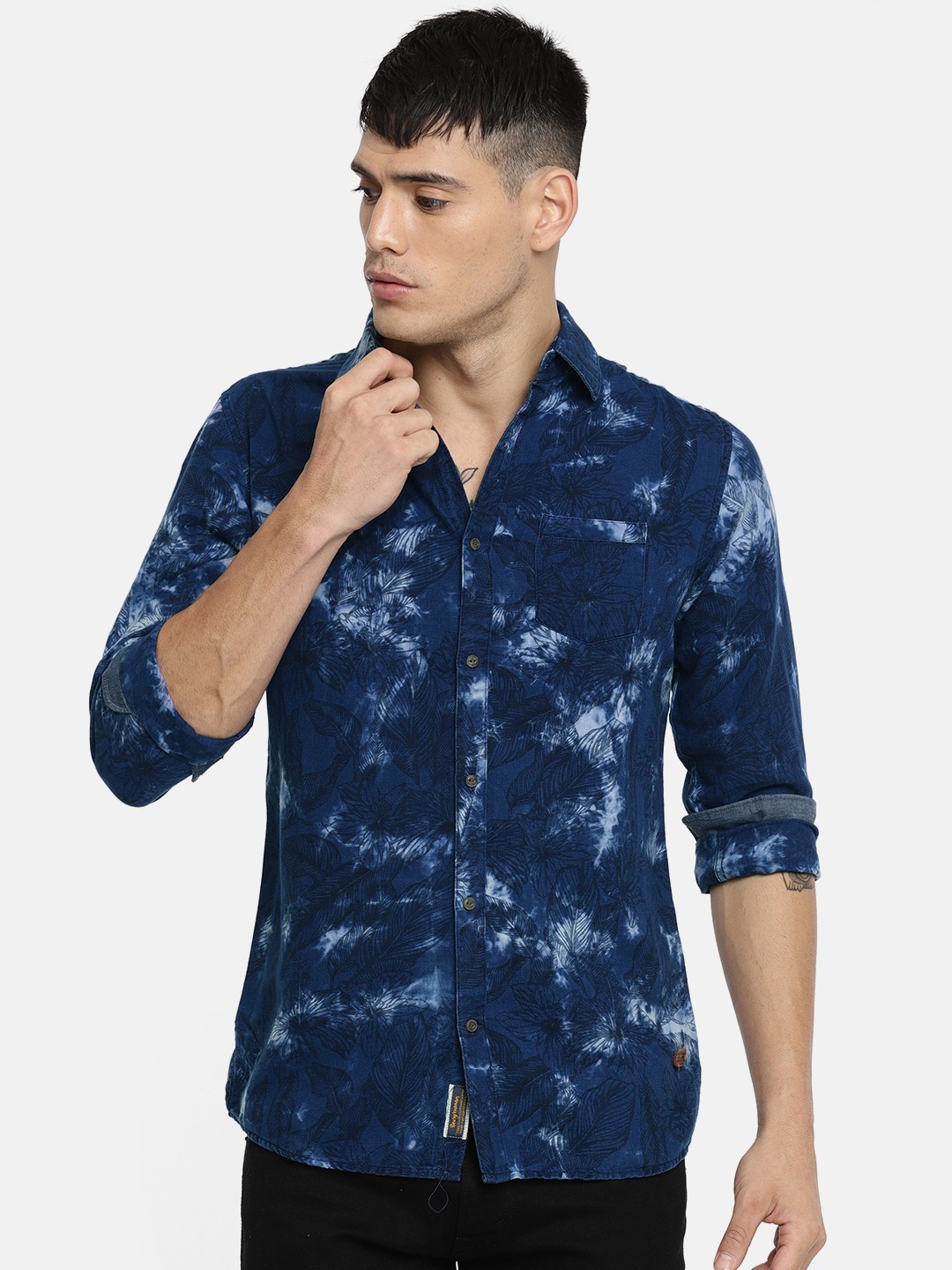 

Being Human Clothing Men Navy Blue Slim Fit Printed Casual Shirt