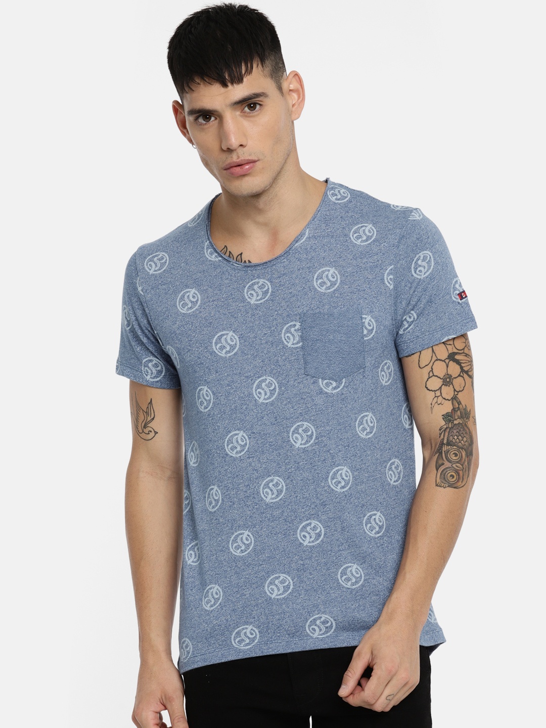 

Being Human Men Blue Printed Round Neck Pure Cotton T-shirt