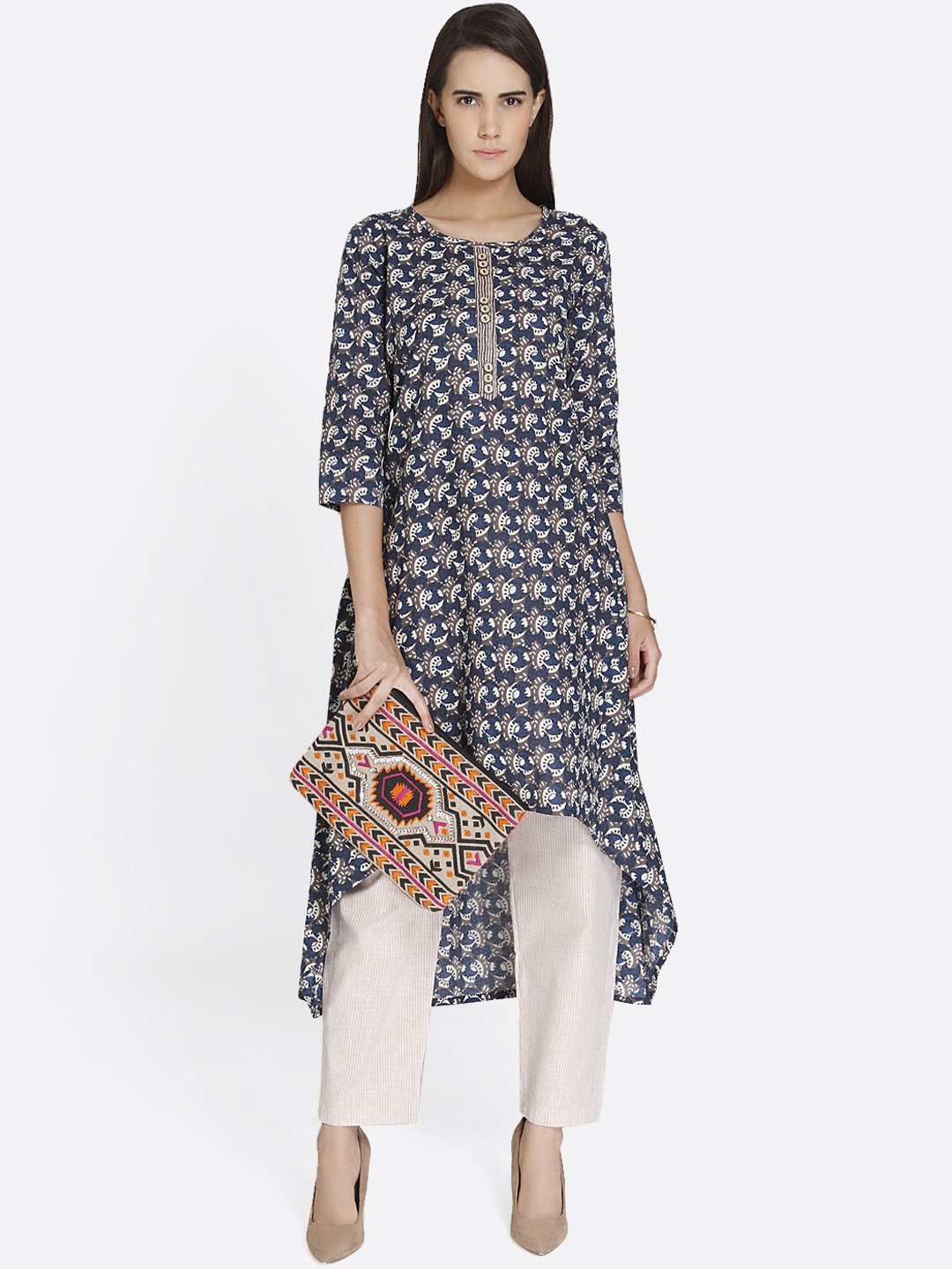 

shiloh Women Navy Blue Printed A-Line Kurta