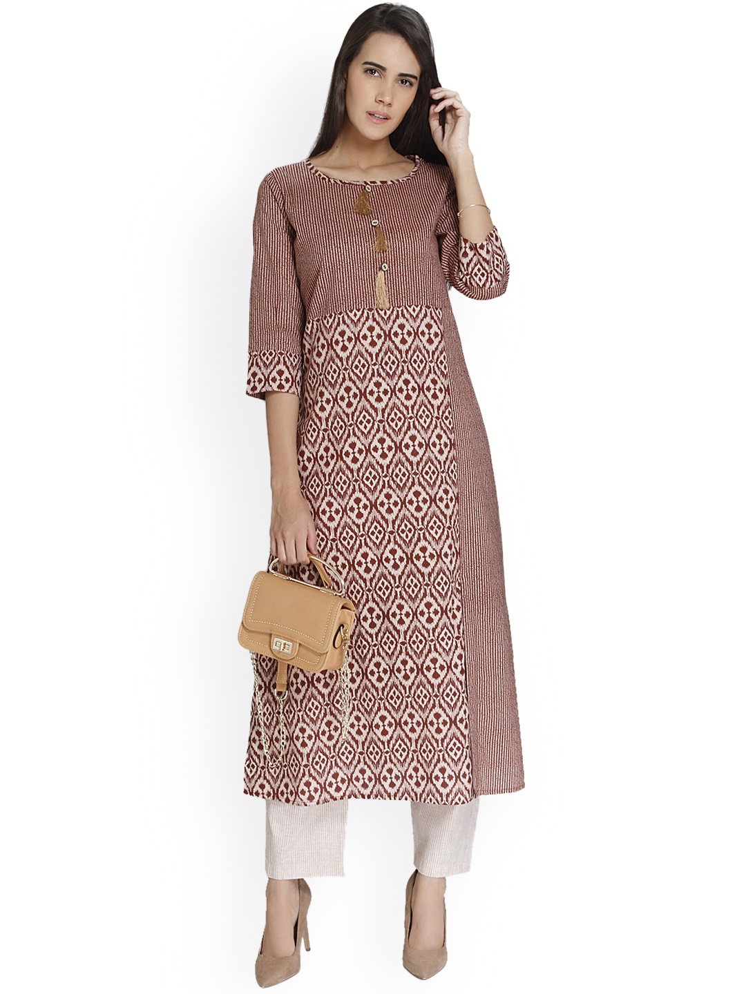 

shiloh Women Brown Printed A-Line Kurta