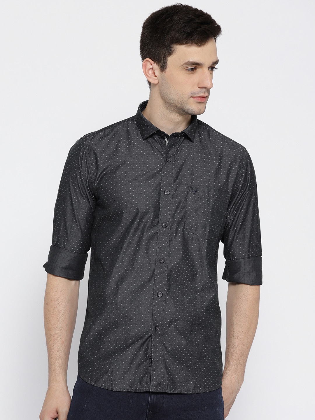 

Allen Solly Men Charcoal Grey Sport Fit Self Design Casual Shirt