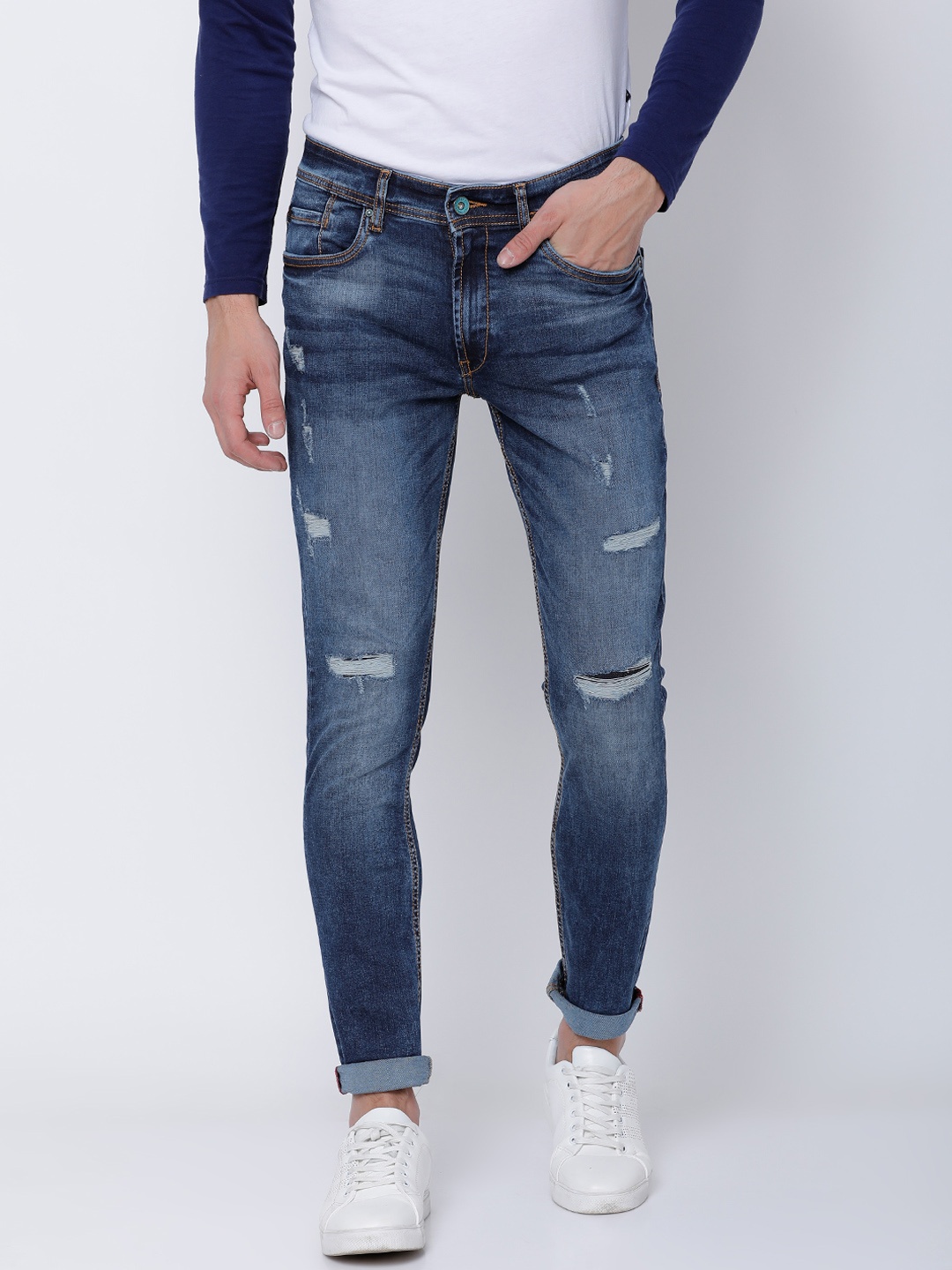 

LOCOMOTIVE Men Blue Slim Fit Mid-Rise Mildly Distressed Stretchable Jeans