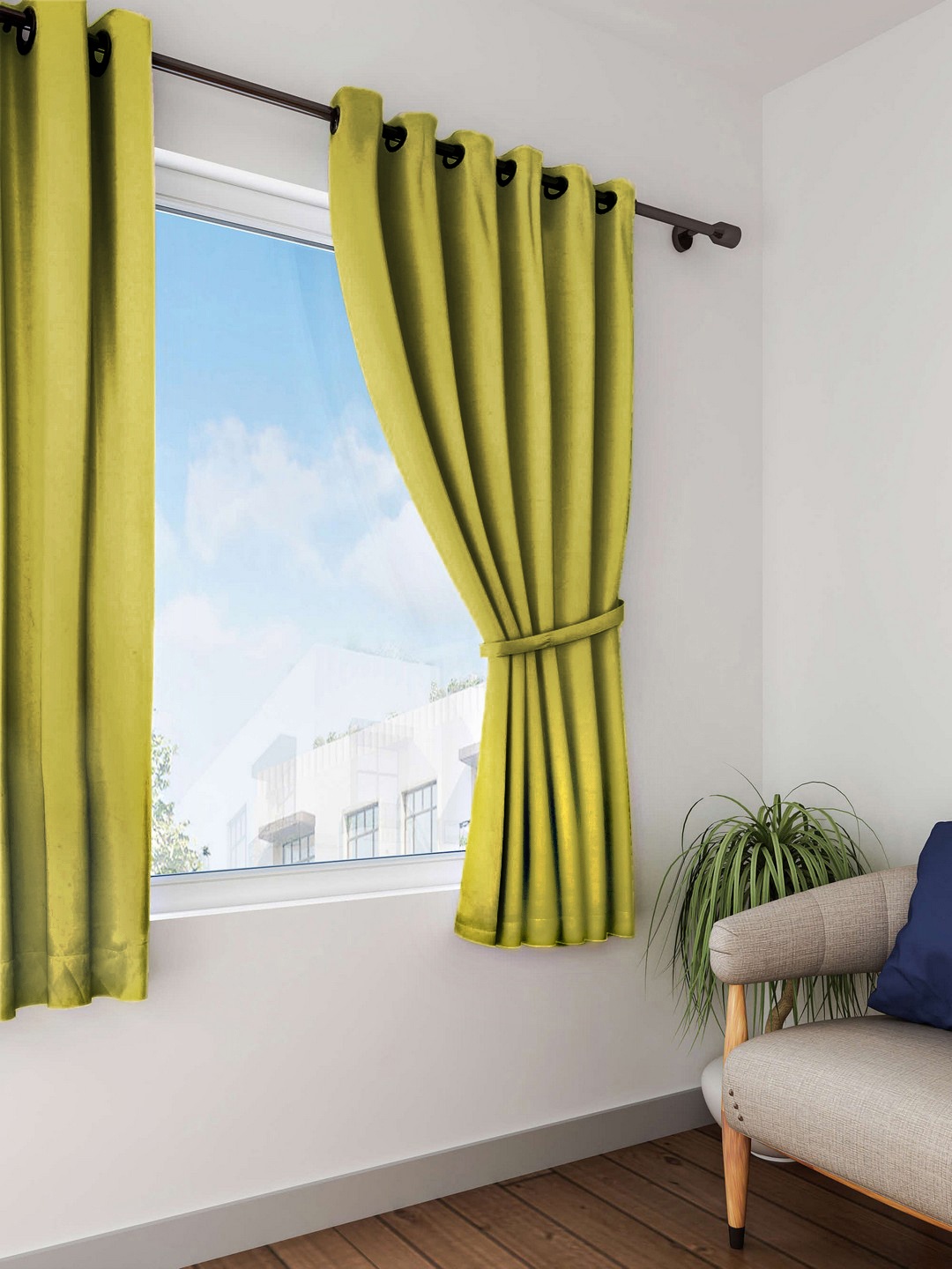 

Lushomes Green Solid Single Window Curtain