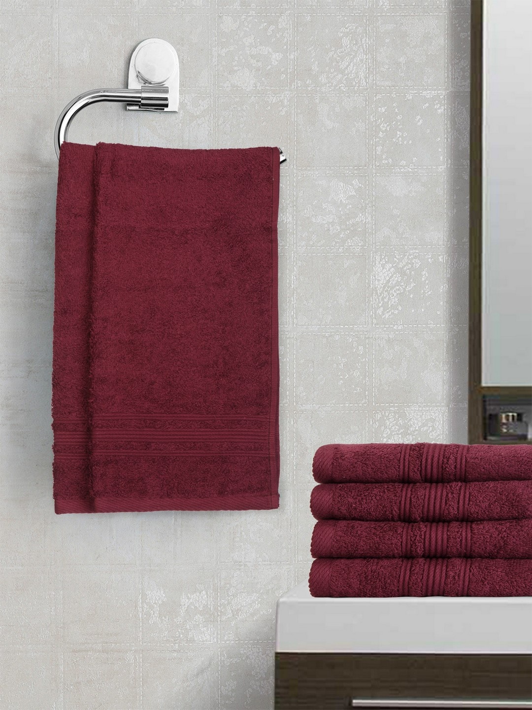 

Lushomes Plum Solid Set of 6 Cotton 450 GSM Hand Towels, Purple