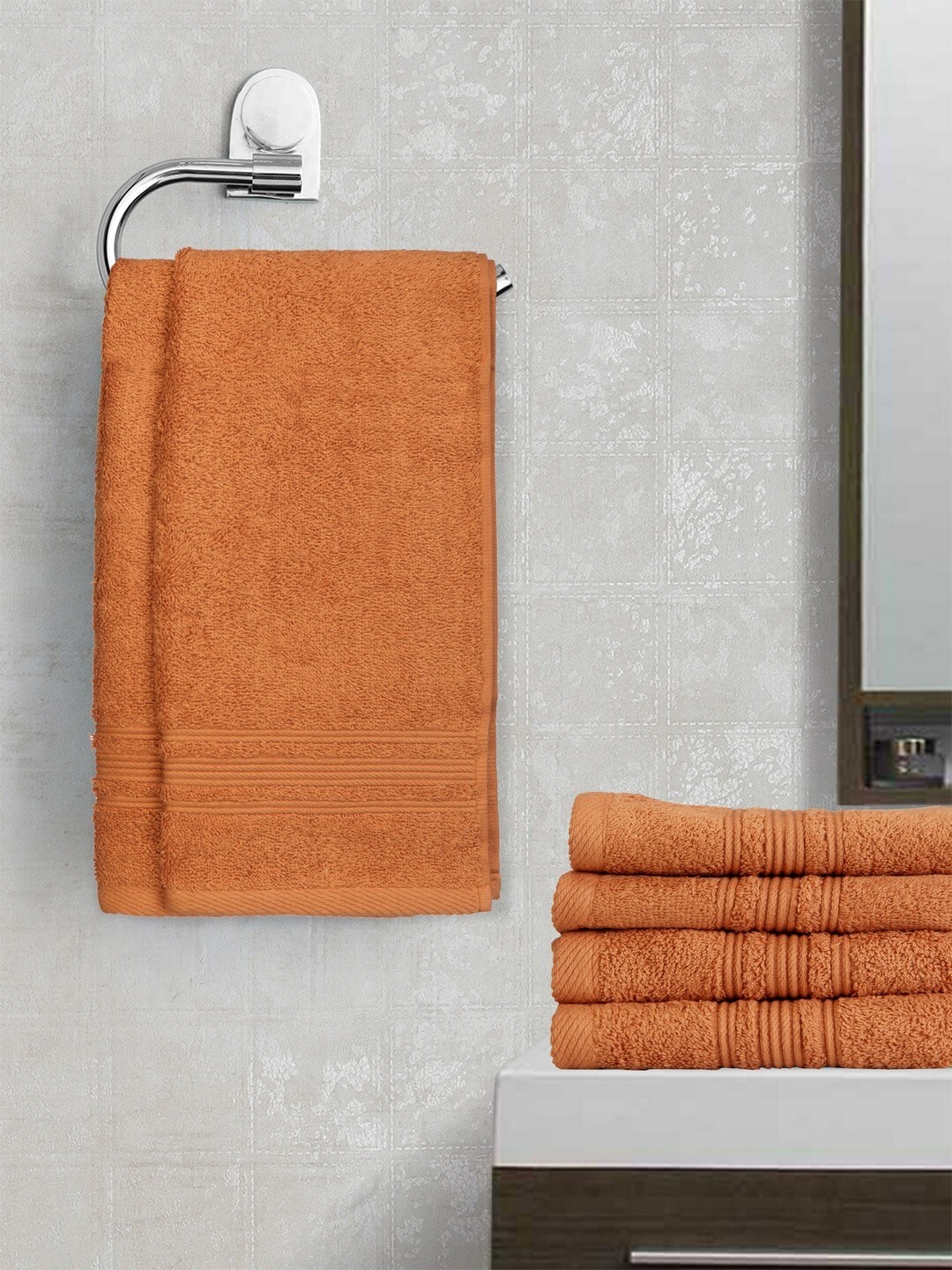 

Lushomes Orange Solid Set of 6 Cotton 450 GSM Hand Towels