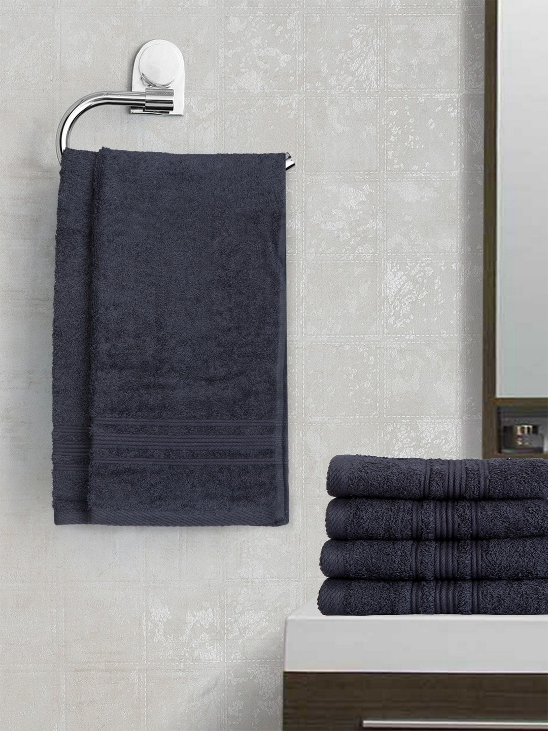 

Lushomes Blue Solid Set of 6 Cotton 450 GSM Hand Towels