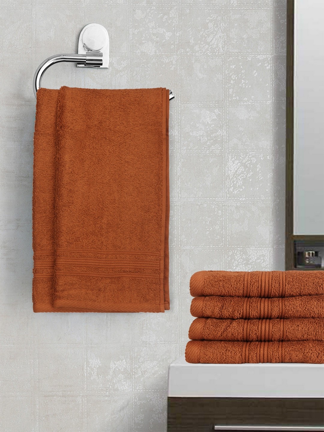 

Lushomes Rust Brown Solid Set of 6 Cotton 450 GSM Hand Towels