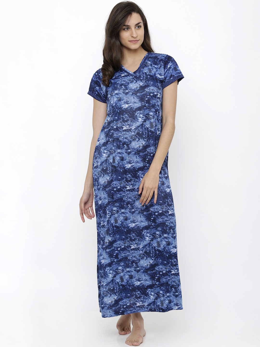 

Pretty Awesome Women Navy Blue & Black Printed Feeding Nightdress