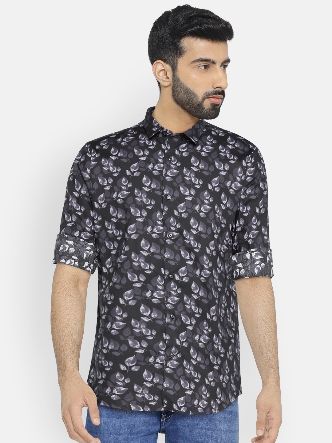 

Blackberrys Black & Purple Slim Fit Printed Casual Shirt