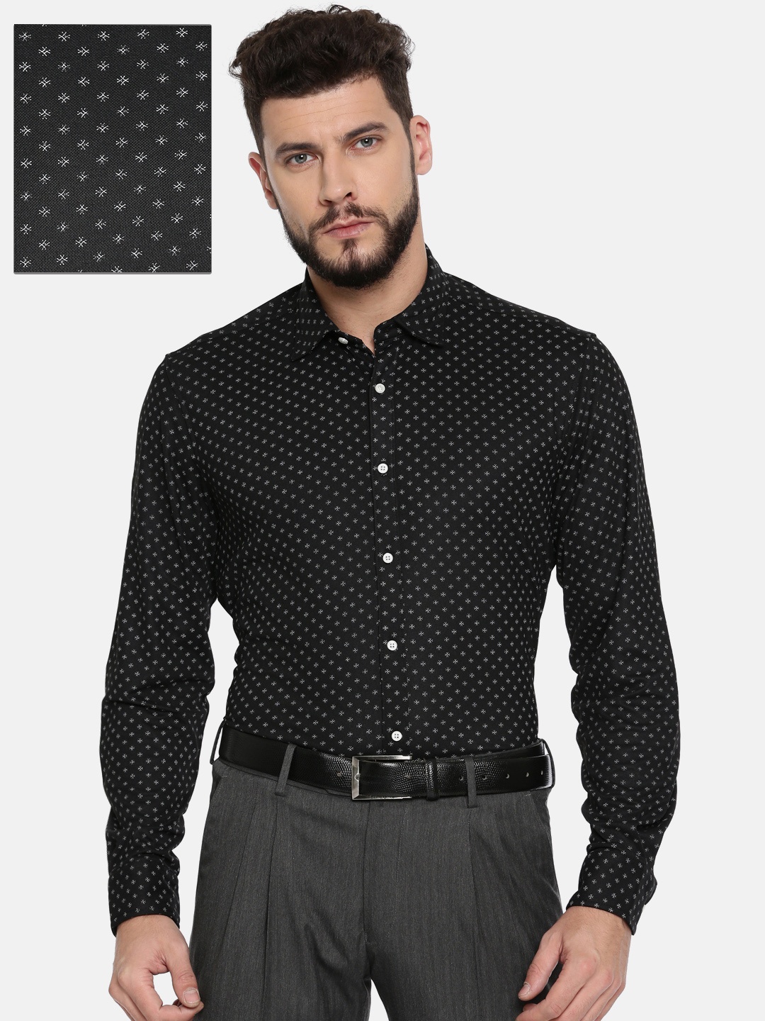 

Blackberrys Men Black Slim Fit Printed Formal Shirt