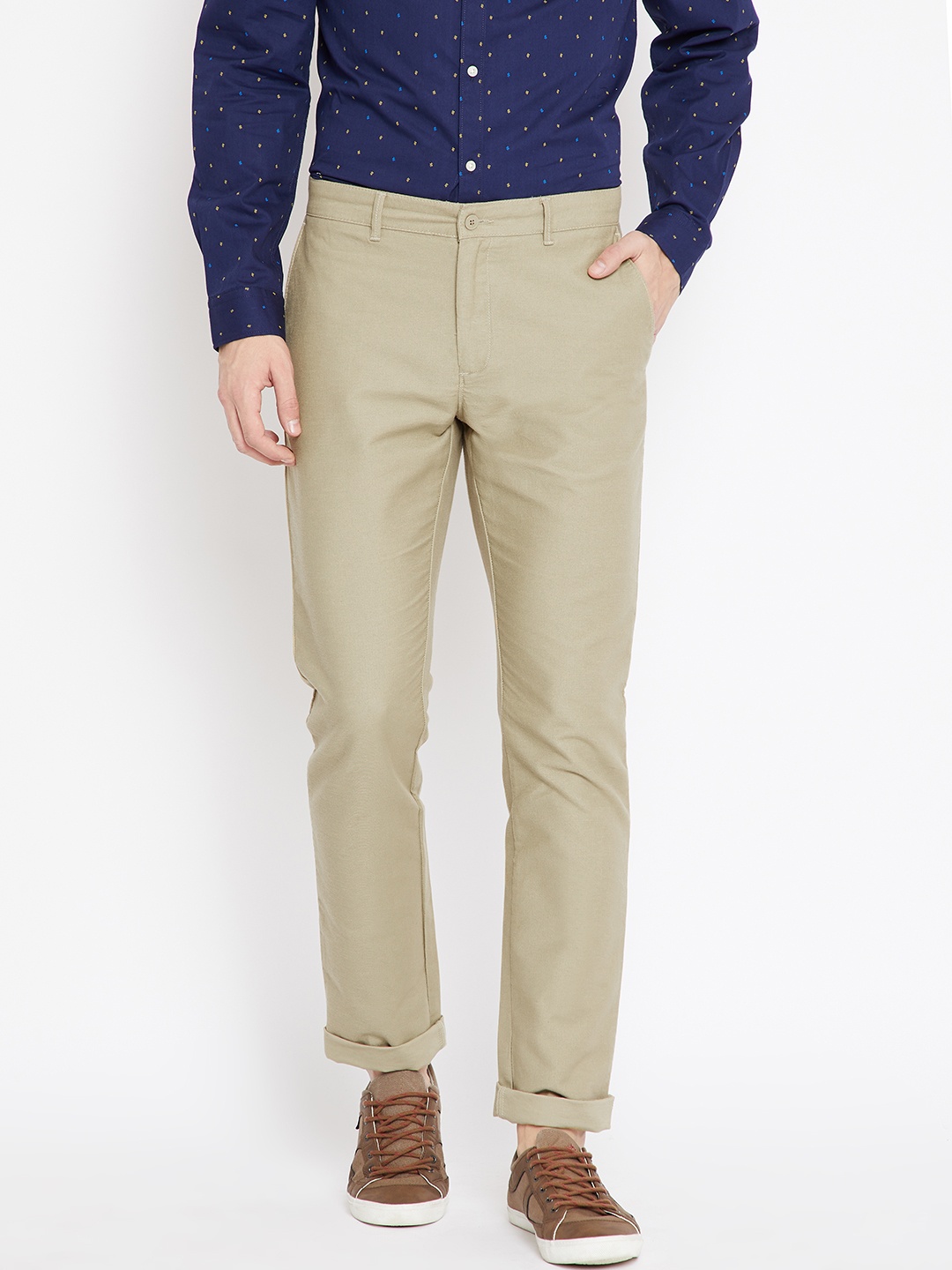 

Blackberrys Men Khaki Sharp Fit Solid Chinos
