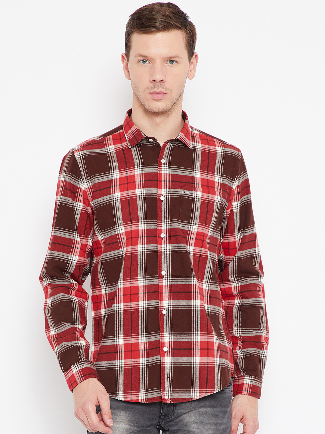 

Blackberrys Men Red & Brown Slim Fit Checked Casual Shirt