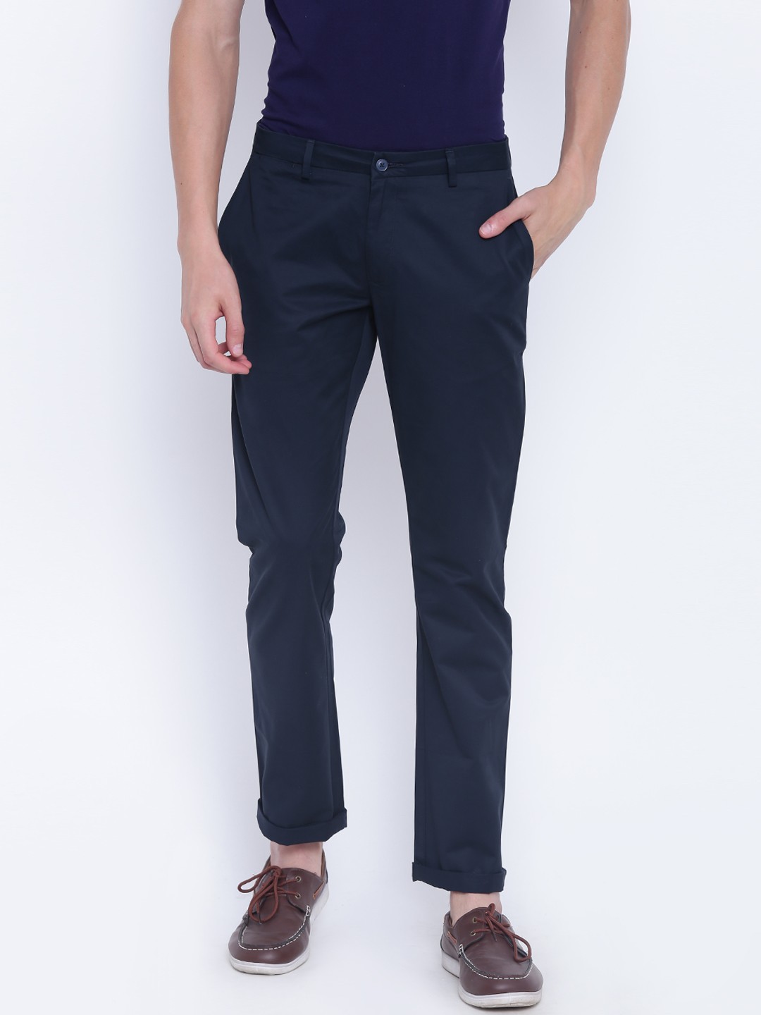 

Blackberrys Men Navy Blue Regular Fit Solid Chinos