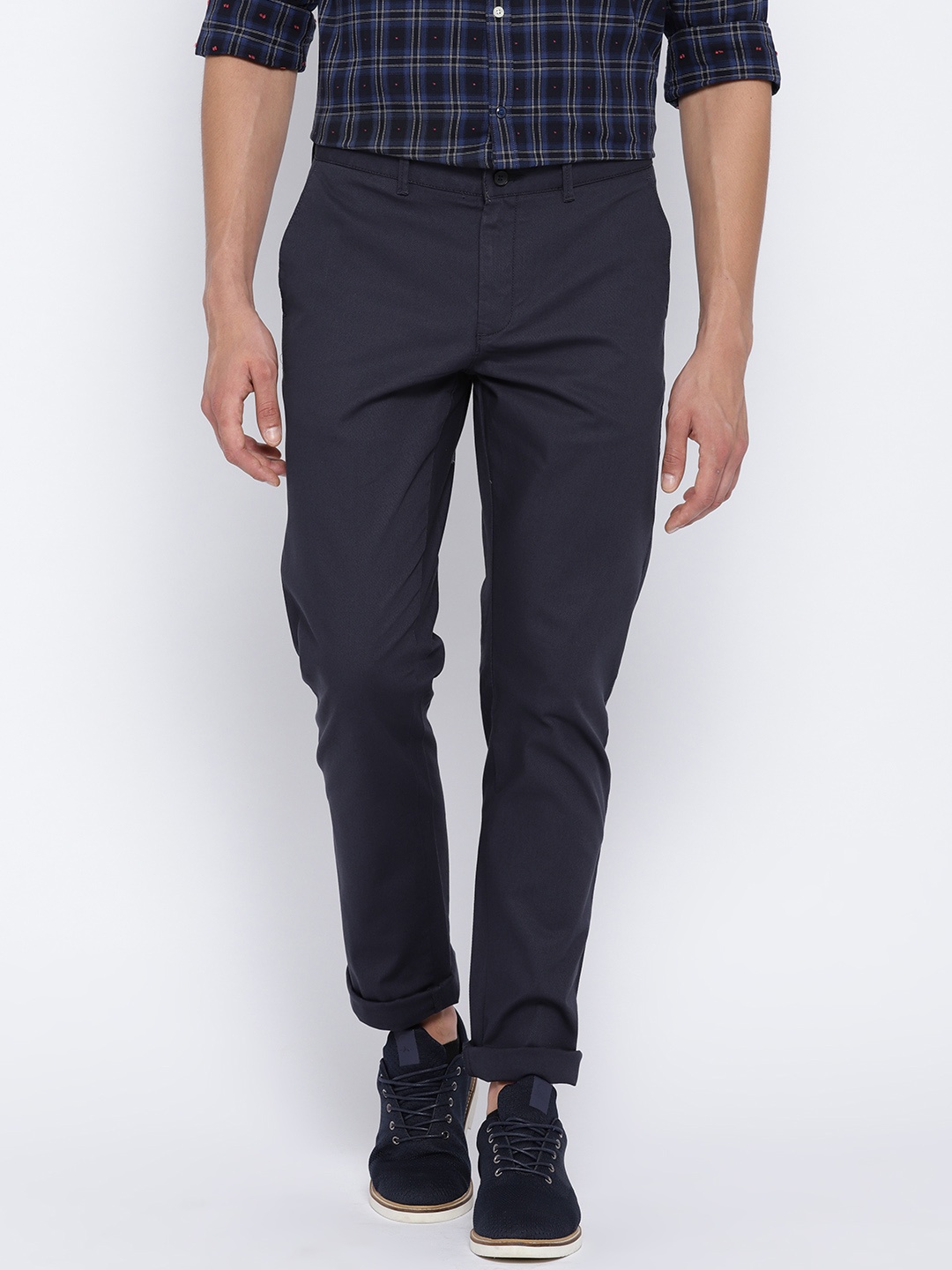 

Blackberrys Men Navy Blue Sharp Fit Solid Regular Trousers