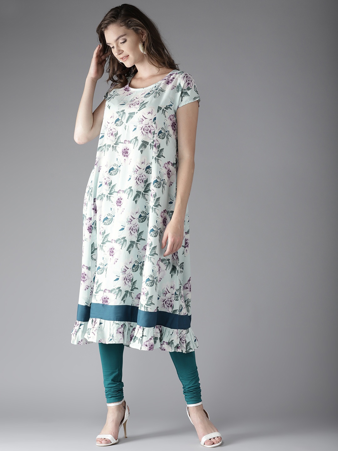 

HERE&NOW Women Blue & Purple Printed Kurta with Churidar