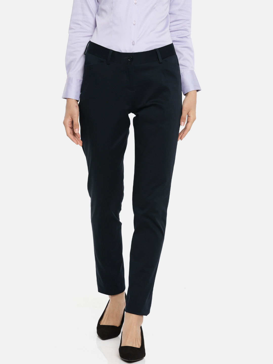 

Van Heusen Woman Women Navy Regular Fit Solid Formal Trousers, Navy blue
