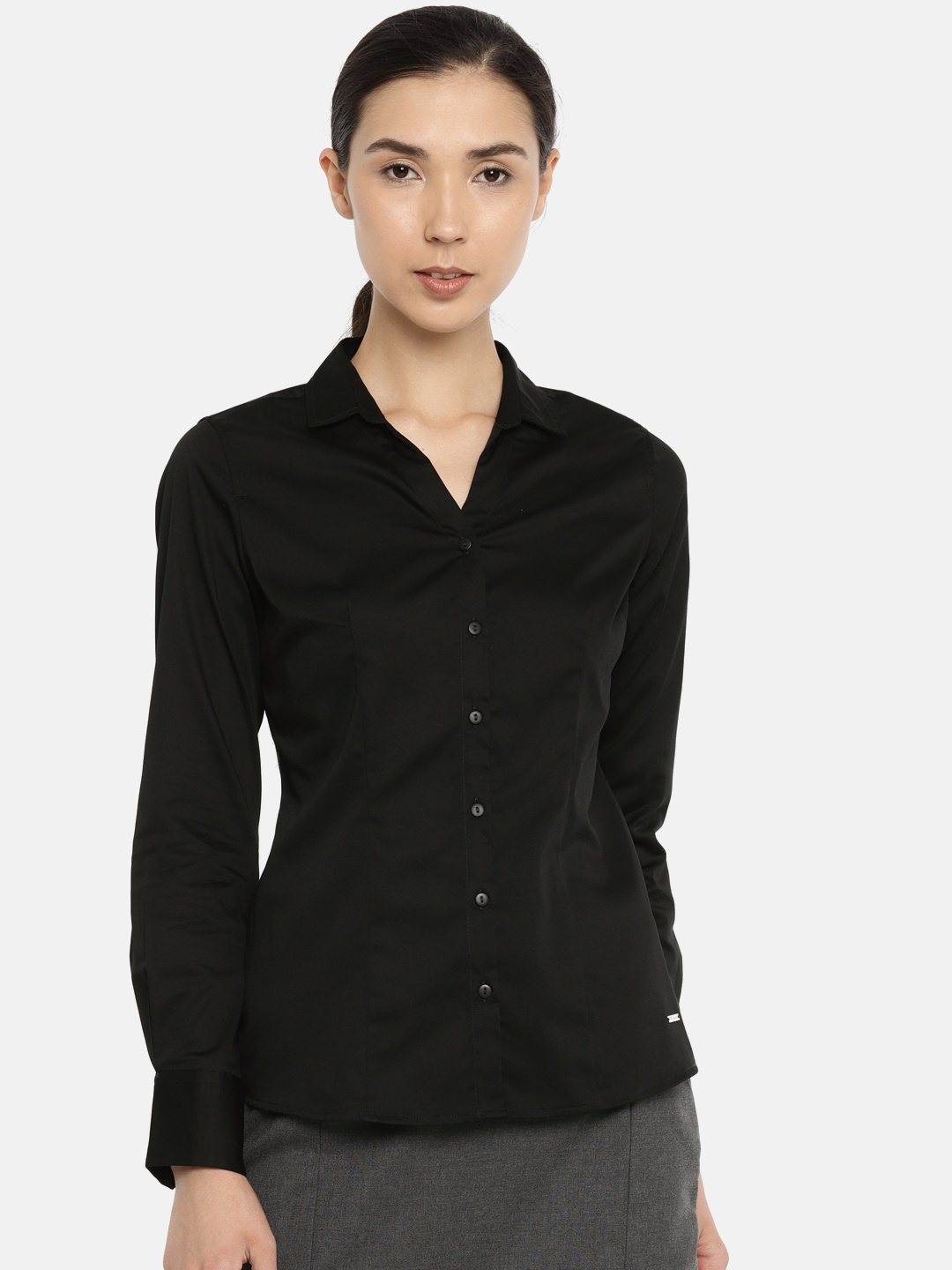 

Van Heusen Woman Women Black Regular Fit Solid Formal Shirt