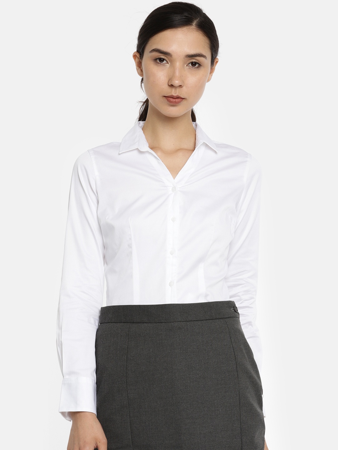 

Van Heusen Woman White Regular Fit Solid Formal Shirt