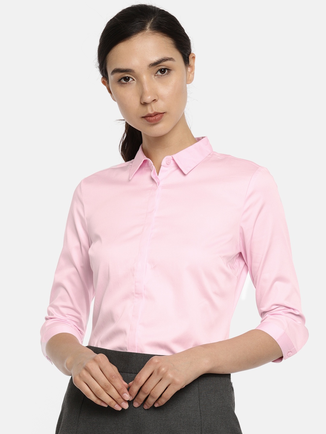 

Van Heusen Woman Pink Regular Fit Solid Formal Shirt