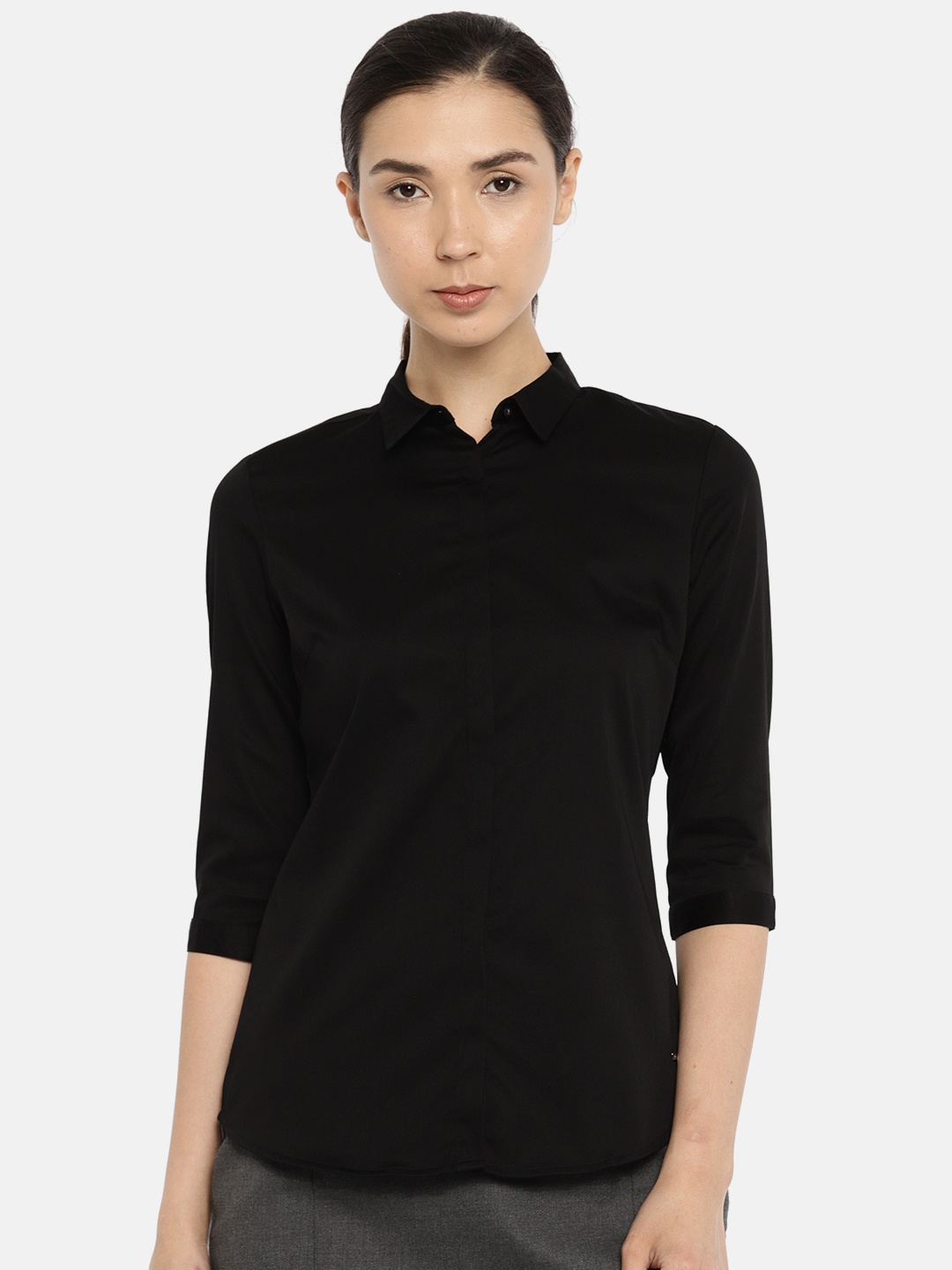 

Van Heusen Woman Women Black Regular Fit Solid Formal Shirt