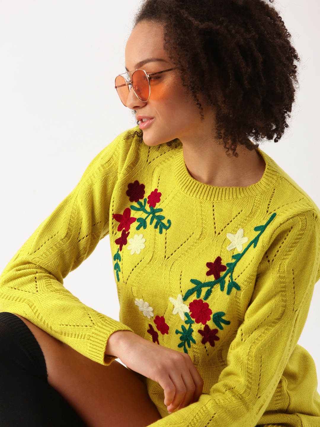 

DressBerry Women Mustard Yellow Self Design Pullover