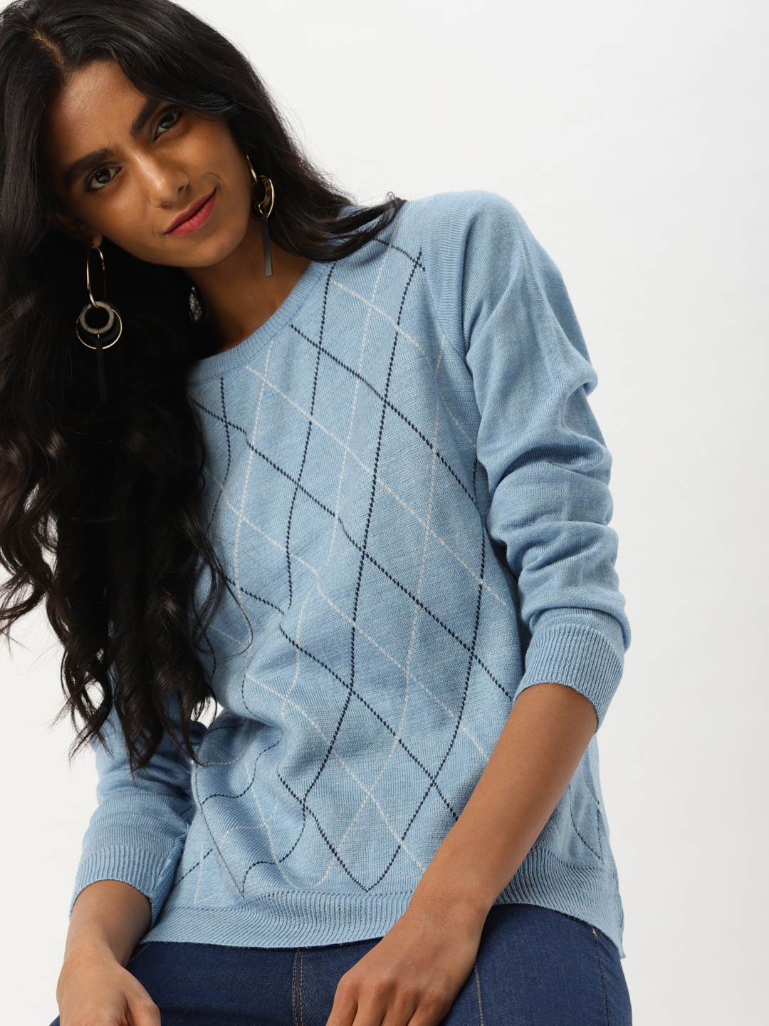 

DressBerry Women Blue Self Design Pullover