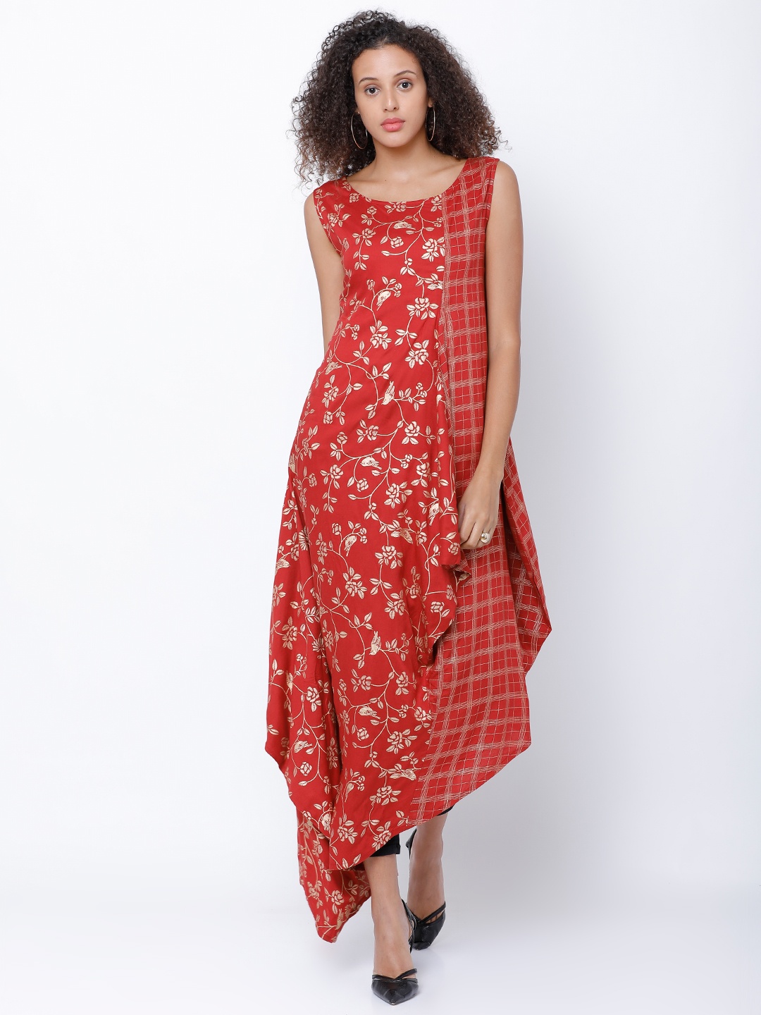 

Vishudh Women Red Printed A-Line Kurta