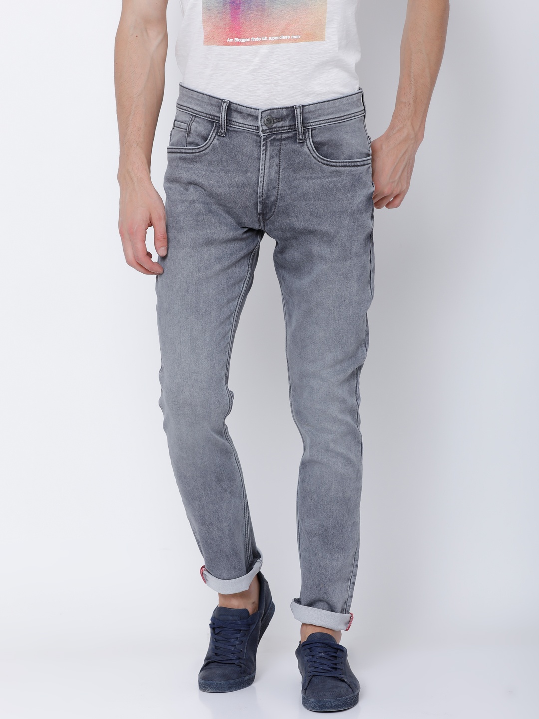 

LOCOMOTIVE Men Grey Slim Fit Mid-Rise Clean Look Stretchable Jeans