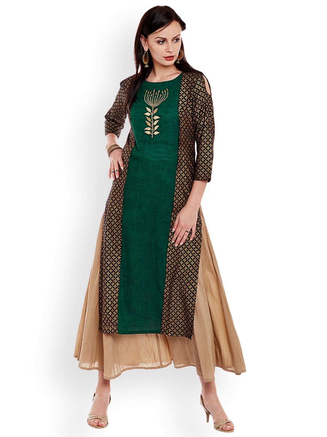 

Varanga Women Green Embroidered Kurta with Palazzos