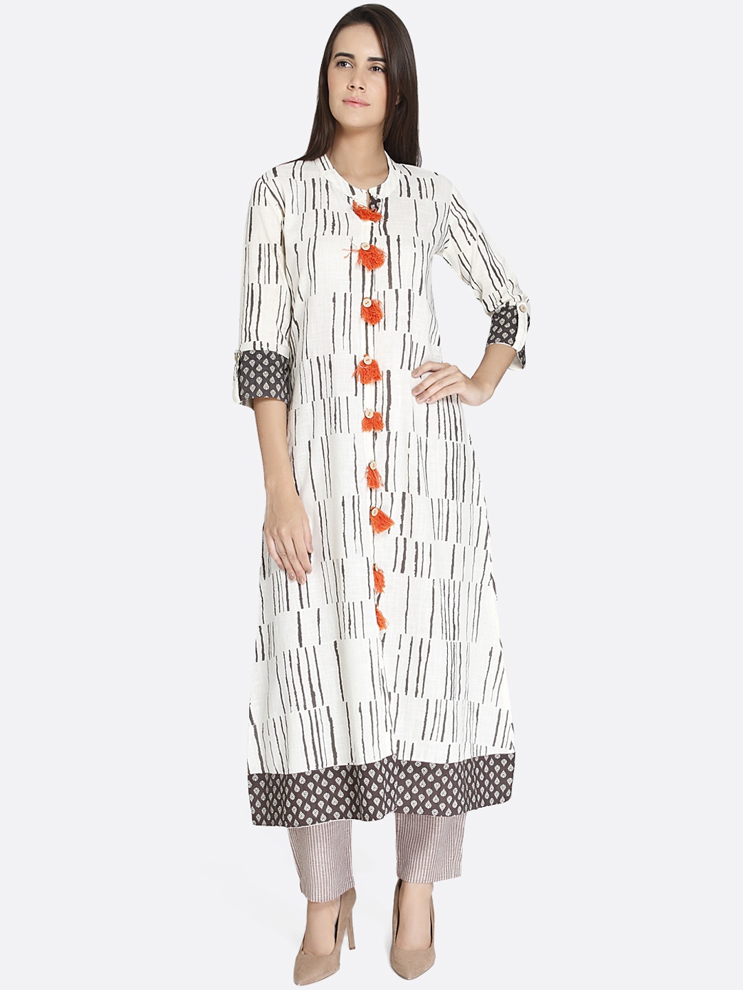 

shiloh Women White Printed Straight Kurta