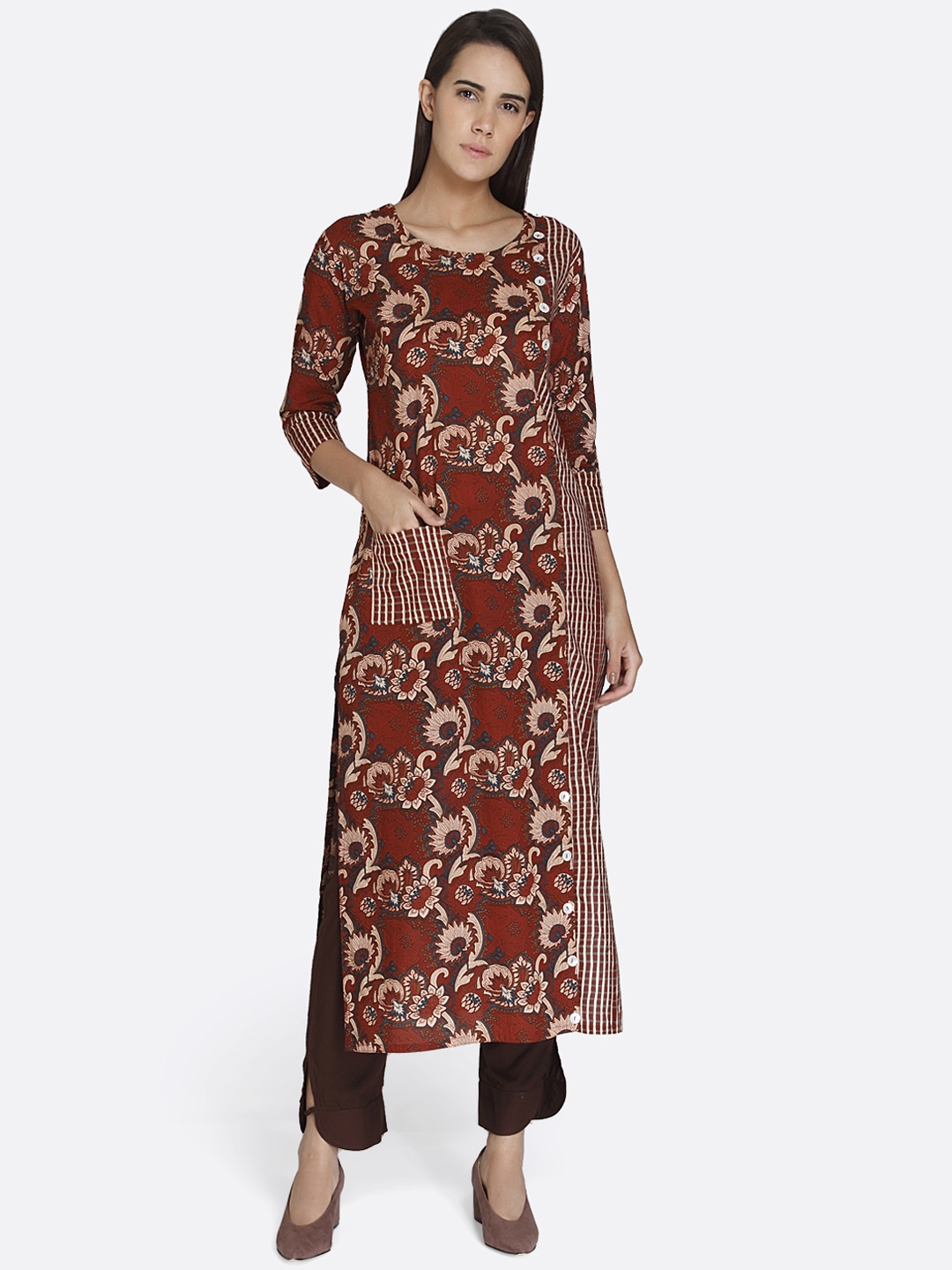 

shiloh Women Brown Printed Straight Kurta