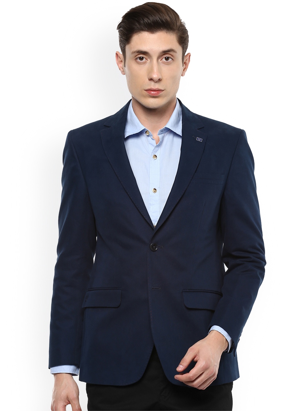

Allen Solly Men Navy Blue Self Design Slim Fit Single-Breasted Blazer