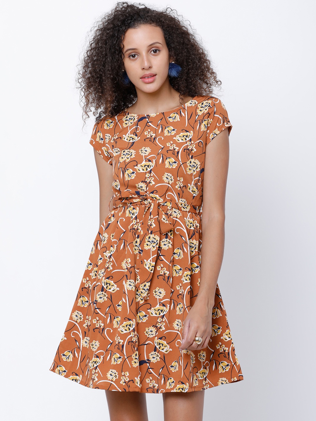 

Tokyo Talkies Women Brown Printed Fit and Flare Dress