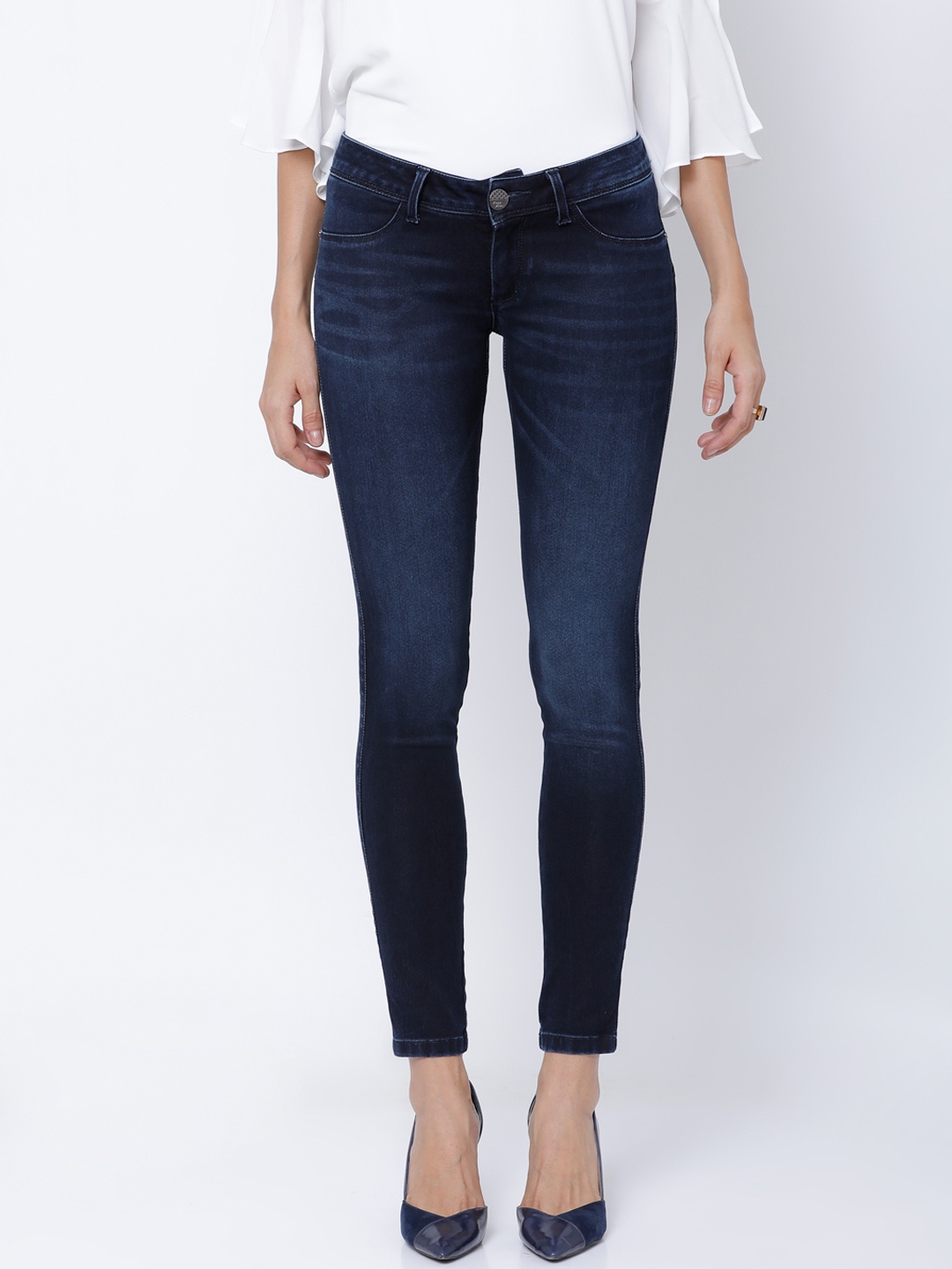 

Tokyo Talkies Women Navy Blue Super Skinny Fit Mid-Rise Clean Look Stretchable Jeans