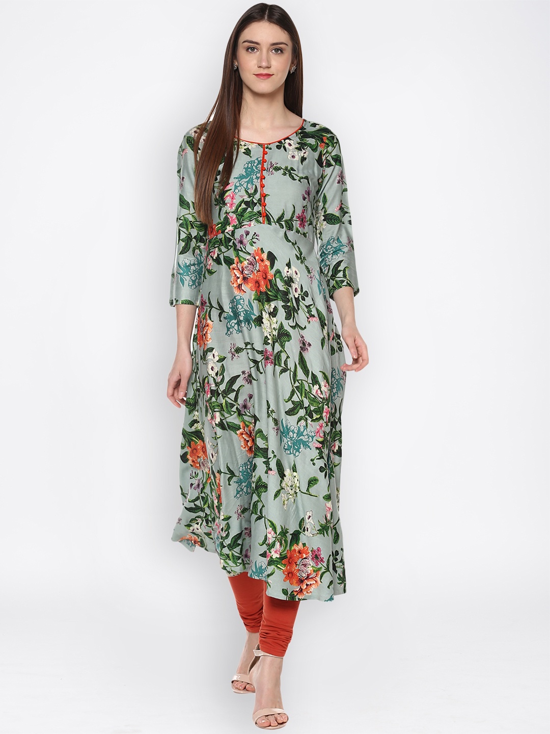

Ives Women Green Floral Print Anarkali Kurta