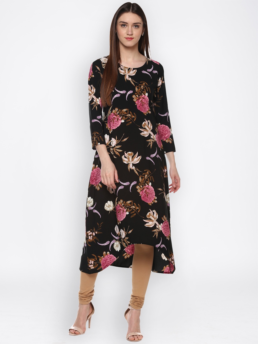 

Ives Women Black Printed A-Line Kurta