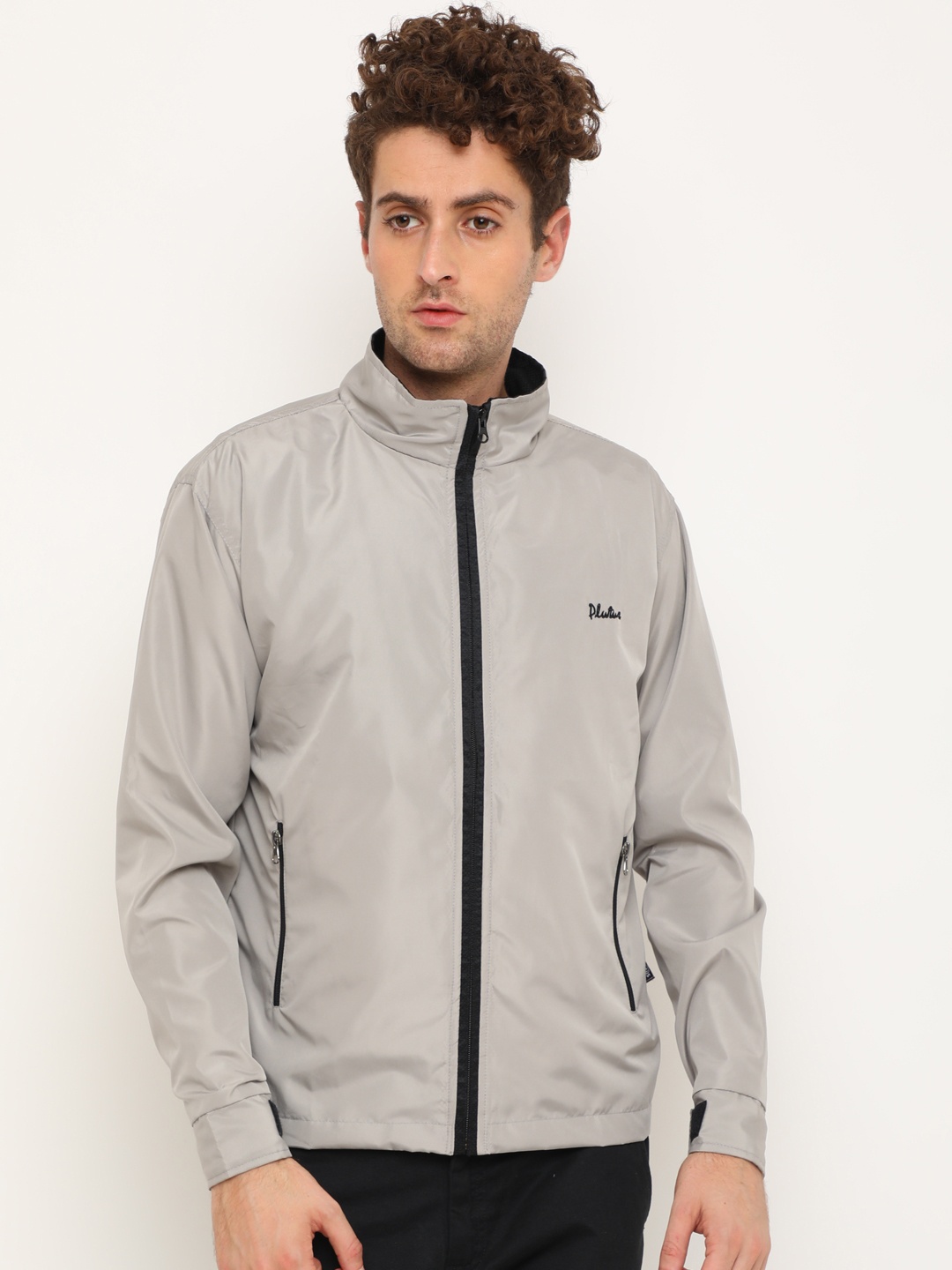 

Plutus Men Grey Solid Windcheater Sporty Jacket