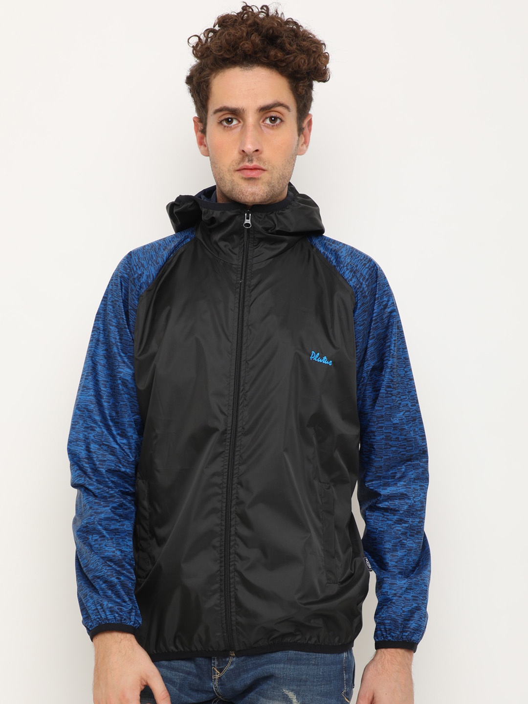 

Plutus Men Black & Blue Lightweight Windcheater Sporty Jacket