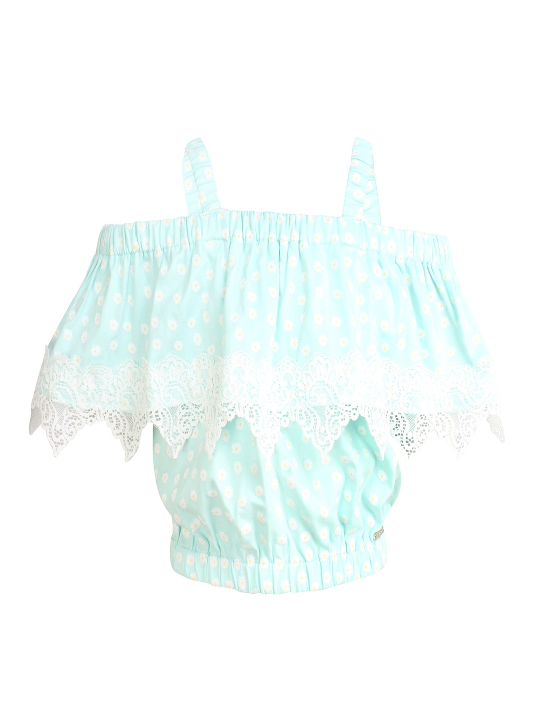 

CUTECUMBER Girls Green Printed Cape Pure Cotton Top